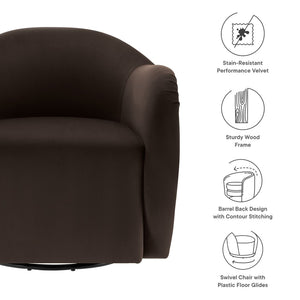 Modway Furniture Compose Performance Velvet Swivel Armchair - Stylish Comfort with Durable Upholstery & 360° Rotation Chocolate Brown EEI-6959-CHB