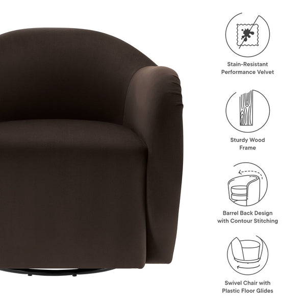 Modway Furniture Compose Performance Velvet Swivel Armchair - Stylish Comfort with Durable Upholstery & 360° Rotation Chocolate Brown EEI-6959-CHB