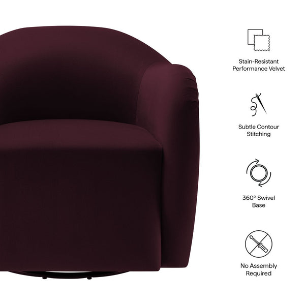 Modway Furniture Compose Performance Velvet Swivel Armchair - Stylish Comfort with Durable Upholstery & 360° Rotation Mulberry EEI-6959-MUL