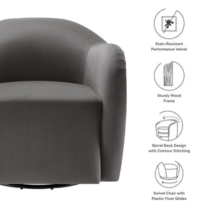 Modway Furniture Compose Performance Velvet Swivel Armchair - Stylish Comfort with Durable Upholstery & 360° Rotation Storm Gray EEI-6959-STG