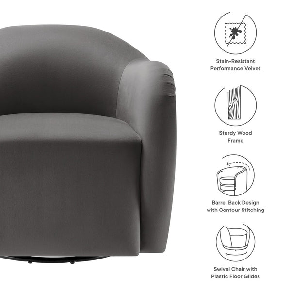 Modway Furniture Compose Performance Velvet Swivel Armchair - Stylish Comfort with Durable Upholstery & 360° Rotation Storm Gray EEI-6959-STG