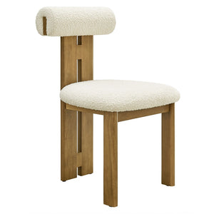 Modway Furniture Torian Boucle Upholstered Dining Chair Set of 2 - Stylish Comfort with Sculptural Design for Any Space French Oak Ivory EEI-6960-FRO-IVO