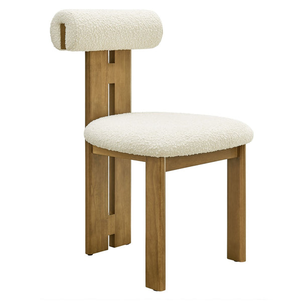 Modway Furniture Torian Boucle Upholstered Dining Chair Set of 2 - Stylish Comfort with Sculptural Design for Any Space French Oak Ivory EEI-6960-FRO-IVO
