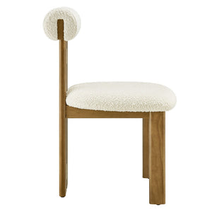 Modway Furniture Torian Boucle Upholstered Dining Chair Set of 2 - Stylish Comfort with Sculptural Design for Any Space French Oak Ivory EEI-6960-FRO-IVO