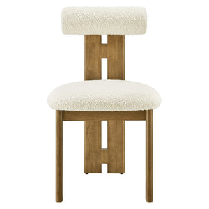 Modway Furniture Torian Boucle Upholstered Dining Chair Set of 2 - Stylish Comfort with Sculptural Design for Any Space French Oak Ivory EEI-6960-FRO-IVO