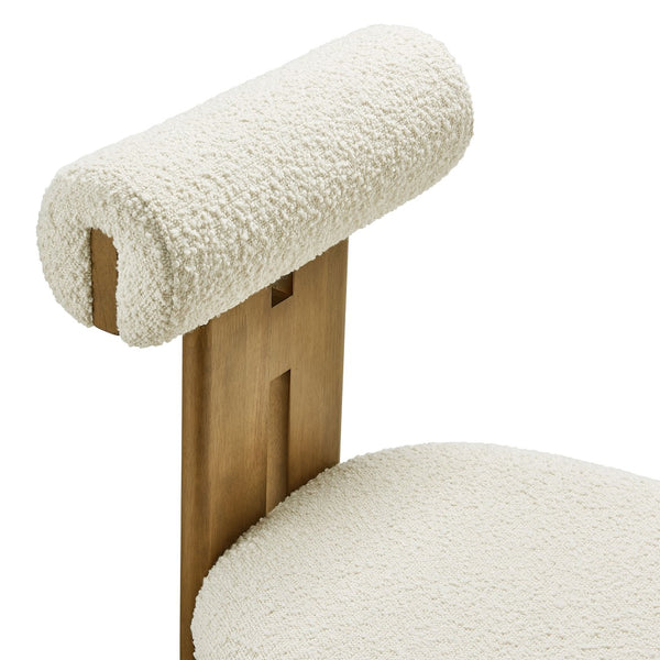 Modway Furniture Torian Boucle Upholstered Dining Chair Set of 2 - Stylish Comfort with Sculptural Design for Any Space French Oak Ivory EEI-6960-FRO-IVO