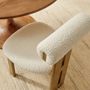 Modway Furniture Torian Boucle Upholstered Dining Chair Set of 2 - Stylish Comfort with Sculptural Design for Any Space French Oak Ivory EEI-6960-FRO-IVO