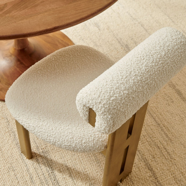 Modway Furniture Torian Boucle Upholstered Dining Chair Set of 2 - Stylish Comfort with Sculptural Design for Any Space French Oak Ivory EEI-6960-FRO-IVO