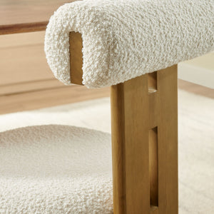 Modway Furniture Torian Boucle Upholstered Dining Chair Set of 2 - Stylish Comfort with Sculptural Design for Any Space French Oak Ivory EEI-6960-FRO-IVO