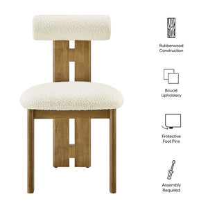 Modway Furniture Torian Boucle Upholstered Dining Chair Set of 2 - Stylish Comfort with Sculptural Design for Any Space French Oak Ivory EEI-6960-FRO-IVO