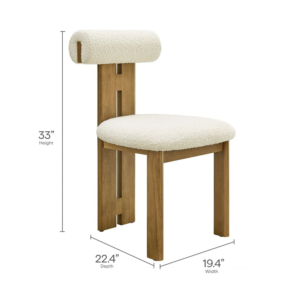Modway Furniture Torian Boucle Upholstered Dining Chair Set of 2 - Stylish Comfort with Sculptural Design for Any Space French Oak Ivory EEI-6960-FRO-IVO