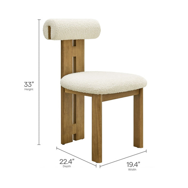 Modway Furniture Torian Boucle Upholstered Dining Chair Set of 2 - Stylish Comfort with Sculptural Design for Any Space French Oak Ivory EEI-6960-FRO-IVO