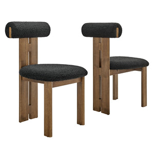 Modway Furniture Torian Boucle Upholstered Dining Chair Set of 2 - Stylish Comfort with Sculptural Design for Any Space Walnut Black EEI-6960-WAL-BLK
