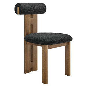 Modway Furniture Torian Boucle Upholstered Dining Chair Set of 2 - Stylish Comfort with Sculptural Design for Any Space Walnut Black EEI-6960-WAL-BLK