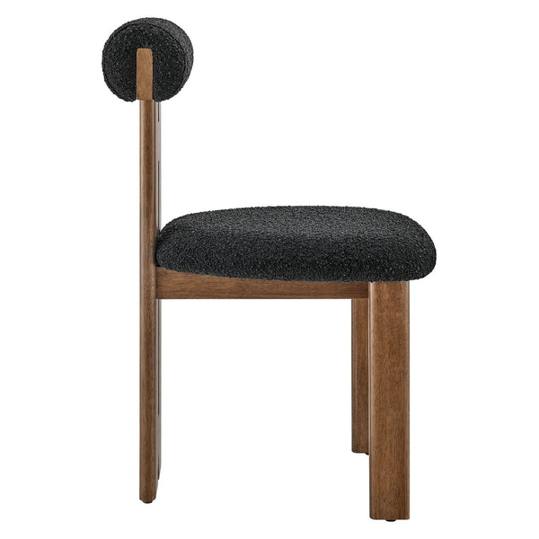 Modway Furniture Torian Boucle Upholstered Dining Chair Set of 2 - Stylish Comfort with Sculptural Design for Any Space Walnut Black EEI-6960-WAL-BLK