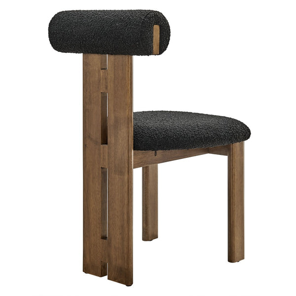 Modway Furniture Torian Boucle Upholstered Dining Chair Set of 2 - Stylish Comfort with Sculptural Design for Any Space Walnut Black EEI-6960-WAL-BLK