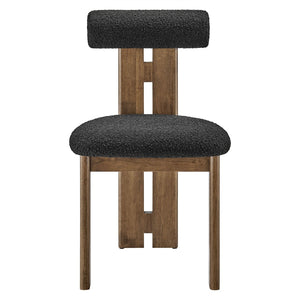 Modway Furniture Torian Boucle Upholstered Dining Chair Set of 2 - Stylish Comfort with Sculptural Design for Any Space Walnut Black EEI-6960-WAL-BLK