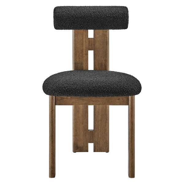 Modway Furniture Torian Boucle Upholstered Dining Chair Set of 2 - Stylish Comfort with Sculptural Design for Any Space Walnut Black EEI-6960-WAL-BLK