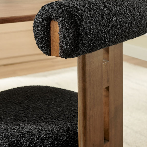 Modway Furniture Torian Boucle Upholstered Dining Chair Set of 2 - Stylish Comfort with Sculptural Design for Any Space Walnut Black EEI-6960-WAL-BLK