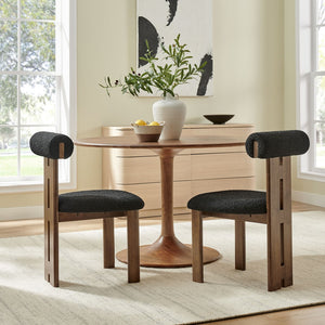 Modway Furniture Torian Boucle Upholstered Dining Chair Set of 2 - Stylish Comfort with Sculptural Design for Any Space Walnut Black EEI-6960-WAL-BLK