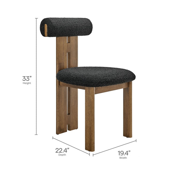 Modway Furniture Torian Boucle Upholstered Dining Chair Set of 2 - Stylish Comfort with Sculptural Design for Any Space Walnut Black EEI-6960-WAL-BLK