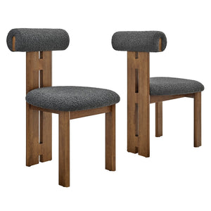 Modway Furniture Torian Boucle Upholstered Dining Chair Set of 2 - Stylish Comfort with Sculptural Design for Any Space Walnut Charcoal EEI-6960-WAL-CHA