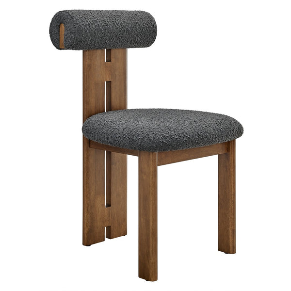 Modway Furniture Torian Boucle Upholstered Dining Chair Set of 2 - Stylish Comfort with Sculptural Design for Any Space Walnut Charcoal EEI-6960-WAL-CHA