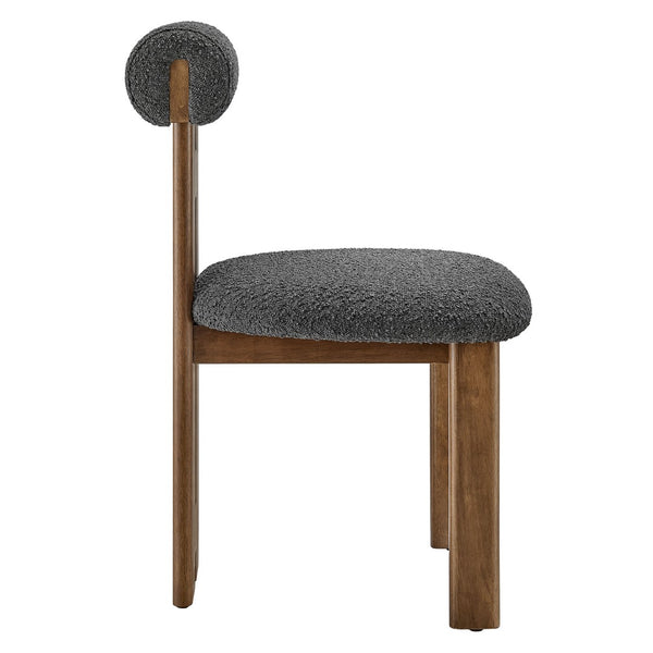 Modway Furniture Torian Boucle Upholstered Dining Chair Set of 2 - Stylish Comfort with Sculptural Design for Any Space Walnut Charcoal EEI-6960-WAL-CHA