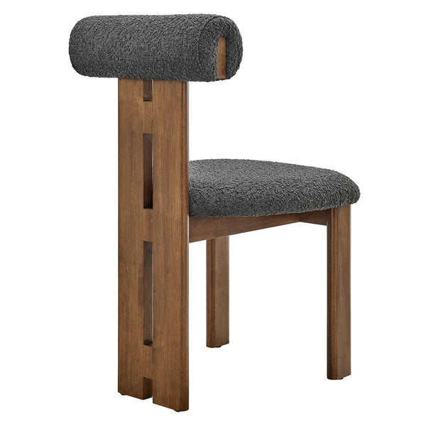 Modway Furniture Torian Boucle Upholstered Dining Chair Set of 2 - Stylish Comfort with Sculptural Design for Any Space Walnut Charcoal EEI-6960-WAL-CHA