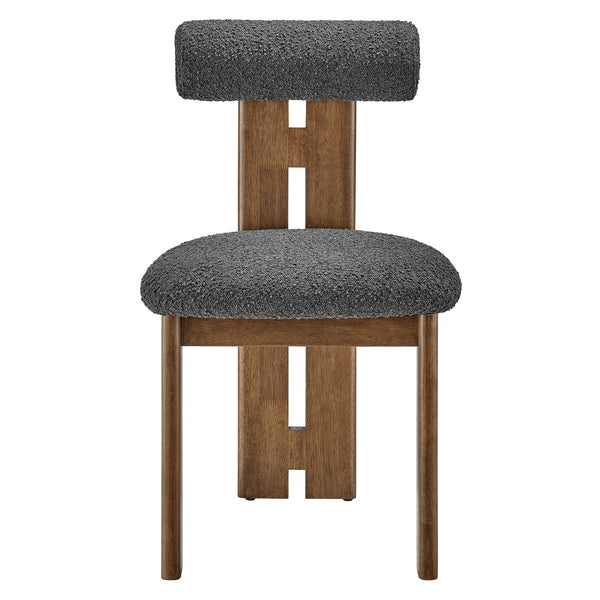 Modway Furniture Torian Boucle Upholstered Dining Chair Set of 2 - Stylish Comfort with Sculptural Design for Any Space Walnut Charcoal EEI-6960-WAL-CHA