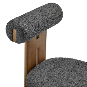 Modway Furniture Torian Boucle Upholstered Dining Chair Set of 2 - Stylish Comfort with Sculptural Design for Any Space Walnut Charcoal EEI-6960-WAL-CHA