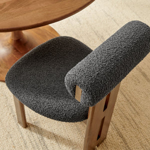 Modway Furniture Torian Boucle Upholstered Dining Chair Set of 2 - Stylish Comfort with Sculptural Design for Any Space Walnut Charcoal EEI-6960-WAL-CHA