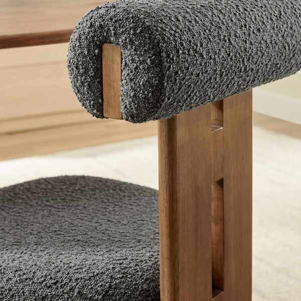 Modway Furniture Torian Boucle Upholstered Dining Chair Set of 2 - Stylish Comfort with Sculptural Design for Any Space Walnut Charcoal EEI-6960-WAL-CHA