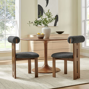 Modway Furniture Torian Boucle Upholstered Dining Chair Set of 2 - Stylish Comfort with Sculptural Design for Any Space Walnut Charcoal EEI-6960-WAL-CHA