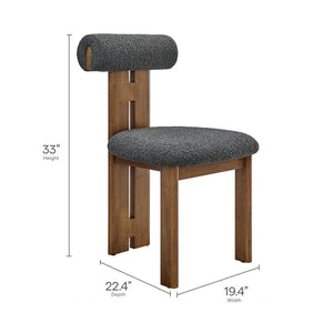 Modway Furniture Torian Boucle Upholstered Dining Chair Set of 2 - Stylish Comfort with Sculptural Design for Any Space Walnut Charcoal EEI-6960-WAL-CHA