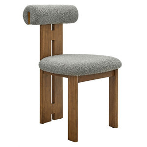 Modway Furniture Torian Boucle Upholstered Dining Chair Set of 2 - Stylish Comfort with Sculptural Design for Any Space Walnut Light Gray EEI-6960-WAL-LGR