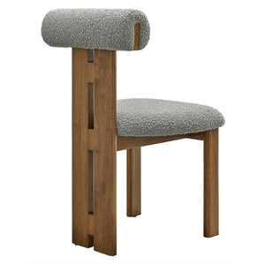 Modway Furniture Torian Boucle Upholstered Dining Chair Set of 2 - Stylish Comfort with Sculptural Design for Any Space Walnut Light Gray EEI-6960-WAL-LGR