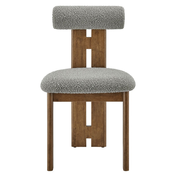 Modway Furniture Torian Boucle Upholstered Dining Chair Set of 2 - Stylish Comfort with Sculptural Design for Any Space Walnut Light Gray EEI-6960-WAL-LGR