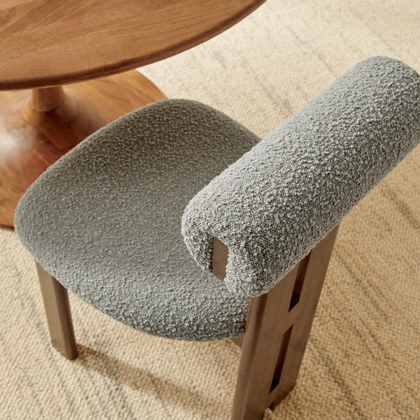 Modway Furniture Torian Boucle Upholstered Dining Chair Set of 2 - Stylish Comfort with Sculptural Design for Any Space Walnut Light Gray EEI-6960-WAL-LGR