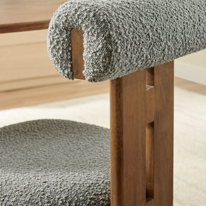 Modway Furniture Torian Boucle Upholstered Dining Chair Set of 2 - Stylish Comfort with Sculptural Design for Any Space Walnut Light Gray EEI-6960-WAL-LGR