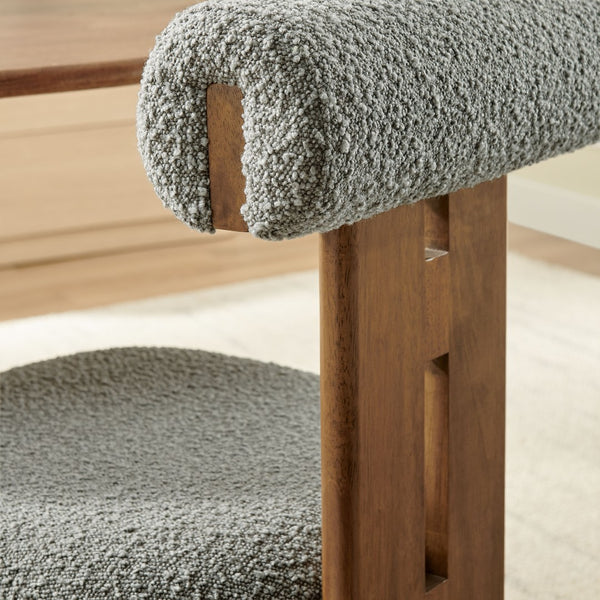 Modway Furniture Torian Boucle Upholstered Dining Chair Set of 2 - Stylish Comfort with Sculptural Design for Any Space Walnut Light Gray EEI-6960-WAL-LGR