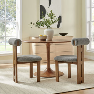 Modway Furniture Torian Boucle Upholstered Dining Chair Set of 2 - Stylish Comfort with Sculptural Design for Any Space Walnut Light Gray EEI-6960-WAL-LGR