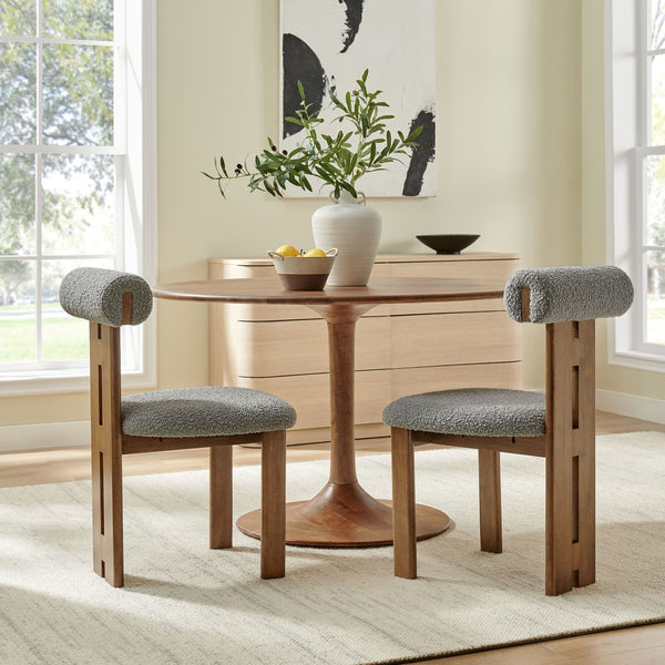 Modway Furniture Torian Boucle Upholstered Dining Chair Set of 2 - Stylish Comfort with Sculptural Design for Any Space Walnut Light Gray EEI-6960-WAL-LGR