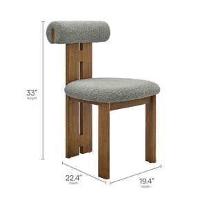 Modway Furniture Torian Boucle Upholstered Dining Chair Set of 2 - Stylish Comfort with Sculptural Design for Any Space Walnut Light Gray EEI-6960-WAL-LGR