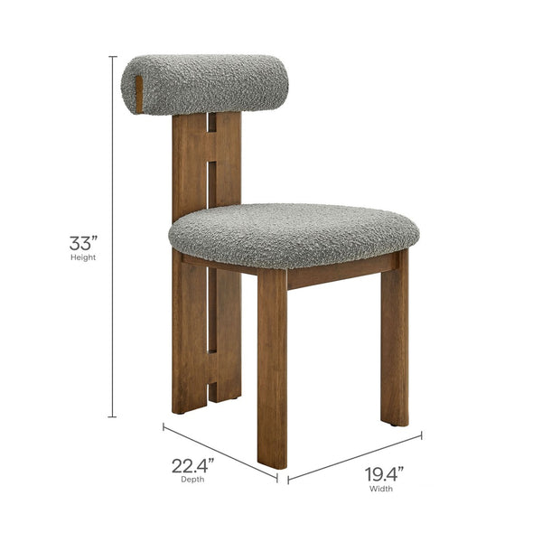 Modway Furniture Torian Boucle Upholstered Dining Chair Set of 2 - Stylish Comfort with Sculptural Design for Any Space Walnut Light Gray EEI-6960-WAL-LGR