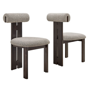 Modway Furniture Torian Boucle Upholstered Dining Chair Set of 2 - Stylish Comfort with Sculptural Design for Any Space Wenge Taupe EEI-6960-WEN-TAU