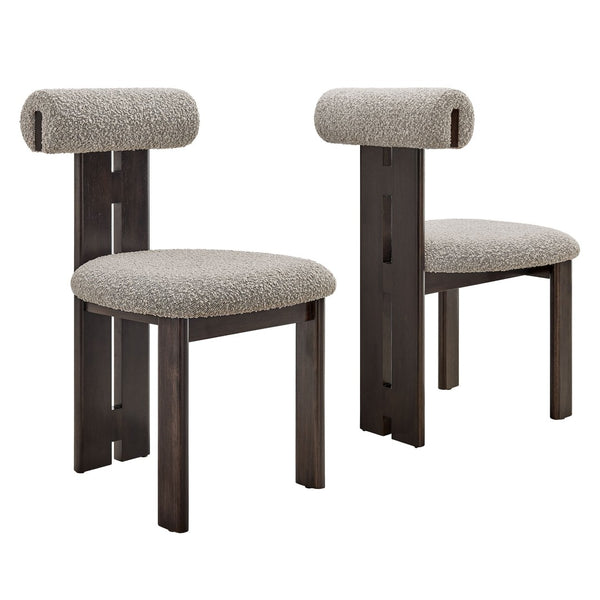 Modway Furniture Torian Boucle Upholstered Dining Chair Set of 2 - Stylish Comfort with Sculptural Design for Any Space Wenge Taupe EEI-6960-WEN-TAU
