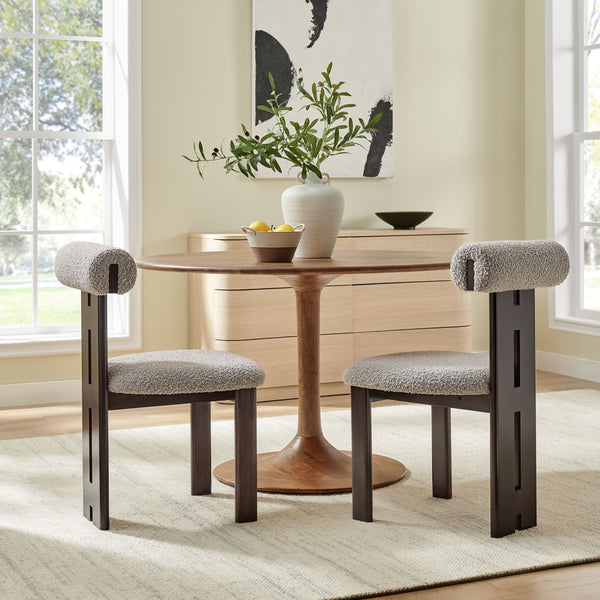 Modway Furniture Torian Boucle Upholstered Dining Chair Set of 2 - Stylish Comfort with Sculptural Design for Any Space Wenge Taupe EEI-6960-WEN-TAU
