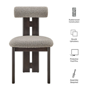 Modway Furniture Torian Boucle Upholstered Dining Chair Set of 2 - Stylish Comfort with Sculptural Design for Any Space Wenge Taupe EEI-6960-WEN-TAU