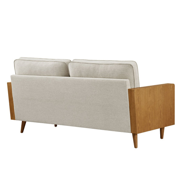 Modway Furniture Kellan Upholstered Sofa - Mid-Century Modern Comfort with Soft Heathered Fabric and Elegant Design Walnut Heathered Weave Ivory EEI-6961-WAL-HEI